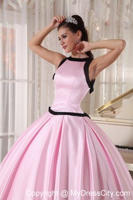 Bateau Zipper Up Back Baby Pink Sweet Sixteen Dresses With Black Hem