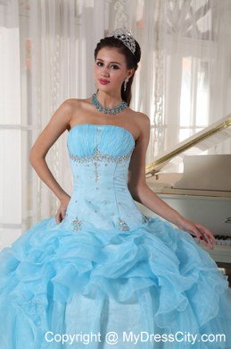 Tailor Made Strapless Beaded Baby Blue Quinceanera Gowns With Pick Ups