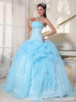 Tailor Made Strapless Beaded Baby Blue Quinceanera Gowns With Pick Ups