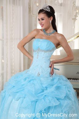 Tailor Made Strapless Beaded Baby Blue Quinceanera Gowns With Pick Ups