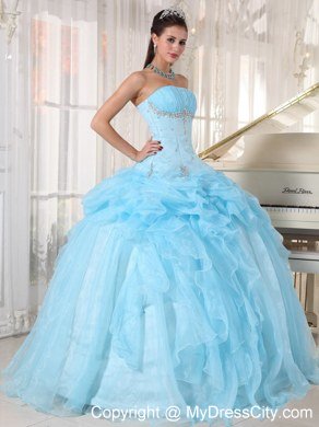 Tailor Made Strapless Beaded Baby Blue Quinceanera Gowns With Pick Ups