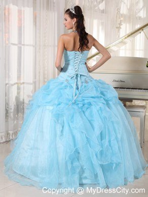 Tailor Made Strapless Beaded Baby Blue Quinceanera Gowns With Pick Ups