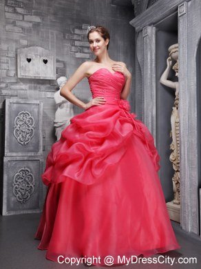 Organza A-line Sweetheart Pick Ups Coral Red 2013 Sweet 16 Dresses