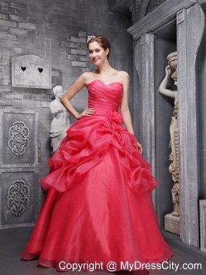 Organza A-line Sweetheart Pick Ups Coral Red 2013 Sweet 16 Dresses