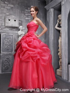 Organza A-line Sweetheart Pick Ups Coral Red 2013 Sweet 16 Dresses