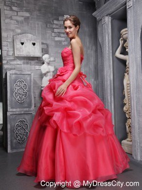 Organza A-line Sweetheart Pick Ups Coral Red 2013 Sweet 16 Dresses