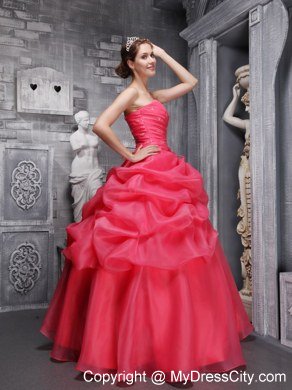 Organza A-line Sweetheart Pick Ups Coral Red 2013 Sweet 16 Dresses