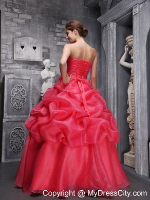 Organza A-line Sweetheart Pick Ups Coral Red 2013 Sweet 16 Dresses