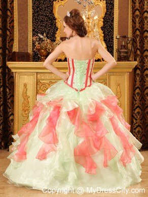 Popular Strapless Organza Ruffles Sweet 16 Dresses With Appliques