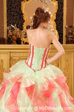 Popular Strapless Organza Ruffles Sweet 16 Dresses With Appliques