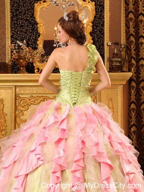 Taffeta and Organza One Shoulder Ruffles New Style Sweet 16 Dresses