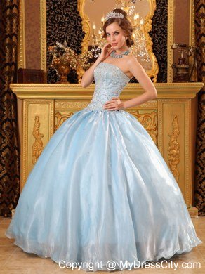 Pretty Organza Strapless Beaded Light Blue 2013 Quinceanera Dresses