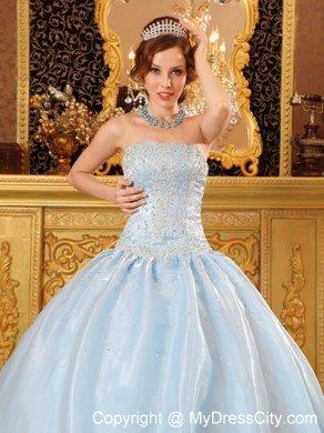 Pretty Organza Strapless Beaded Light Blue 2013 Quinceanera Dresses