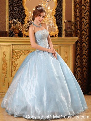 Pretty Organza Strapless Beaded Light Blue 2013 Quinceanera Dresses