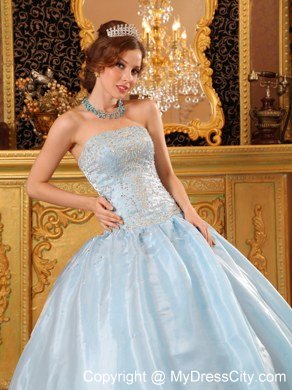 Pretty Organza Strapless Beaded Light Blue 2013 Quinceanera Dresses