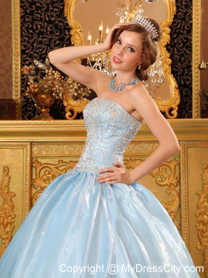 Pretty Organza Strapless Beaded Light Blue 2013 Quinceanera Dresses