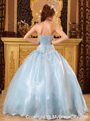 Pretty Organza Strapless Beaded Light Blue 2013 Quinceanera Dresses