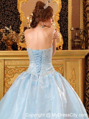 Pretty Organza Strapless Beaded Light Blue 2013 Quinceanera Dresses