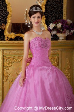 Perfect Sweetheart Embroidery Organza Rose Pink Quinceanera Dresses