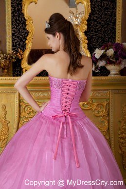 Perfect Sweetheart Embroidery Organza Rose Pink Quinceanera Dresses