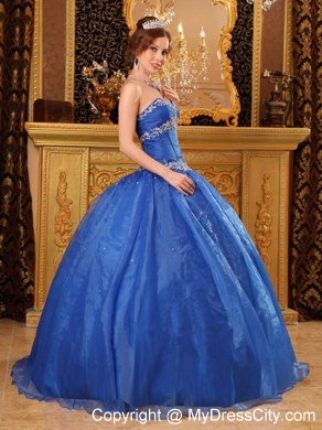 Sweetheart Appliques Organza Blue Quinceanera Gowns For Cheap