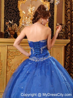 Sweetheart Appliques Organza Blue Quinceanera Gowns For Cheap