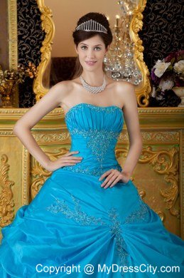 Appliques Strapless Taffeta 2013 Cheap Quinceanera Dress in Sky Blue