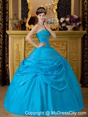 Appliques Strapless Taffeta 2013 Cheap Quinceanera Dress in Sky Blue