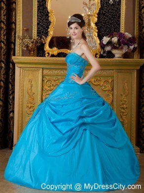 Appliques Strapless Taffeta 2013 Cheap Quinceanera Dress in Sky Blue