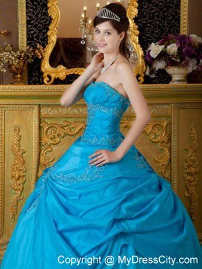 Appliques Strapless Taffeta 2013 Cheap Quinceanera Dress in Sky Blue