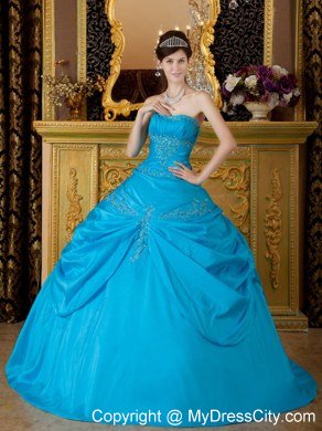 Appliques Strapless Taffeta 2013 Cheap Quinceanera Dress in Sky Blue