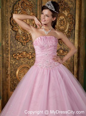 Strapless Princess Cheap Sweet 15 Dresses in Baby Pink With Ruching