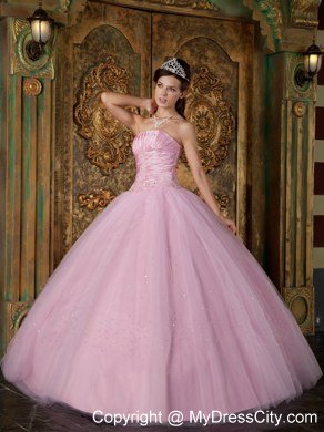 Strapless Princess Cheap Sweet 15 Dresses in Baby Pink With Ruching