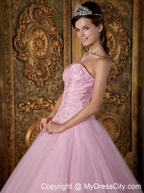 Strapless Princess Cheap Sweet 15 Dresses in Baby Pink With Ruching