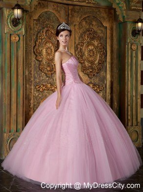 Strapless Princess Cheap Sweet 15 Dresses in Baby Pink With Ruching