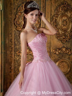 Strapless Princess Cheap Sweet 15 Dresses in Baby Pink With Ruching