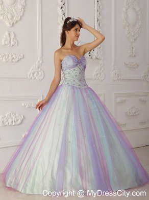 Hottest Style Sweetheart Beaded Quinceanera Dress With Colorful Tulle