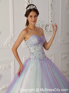 Hottest Style Sweetheart Beaded Quinceanera Dress With Colorful Tulle