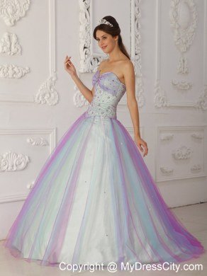 Hottest Style Sweetheart Beaded Quinceanera Dress With Colorful Tulle