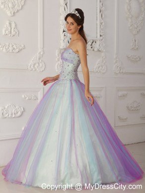 Hottest Style Sweetheart Beaded Quinceanera Dress With Colorful Tulle