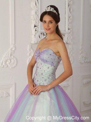 Hottest Style Sweetheart Beaded Quinceanera Dress With Colorful Tulle