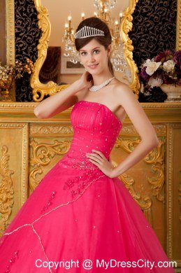 A-line Strapless Appliques Hot Pink Quinceanera Dresses For Cheap