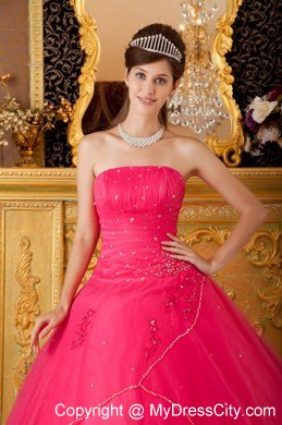 A-line Strapless Appliques Hot Pink Quinceanera Dresses For Cheap