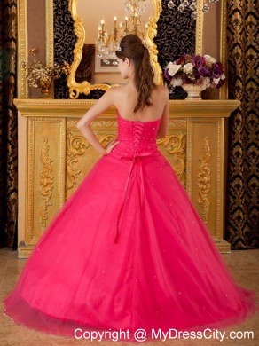 A-line Strapless Appliques Hot Pink Quinceanera Dresses For Cheap