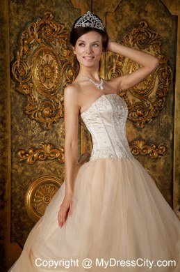 Champagne Strapless Beading Appliques Quinceanera Dress Under 300