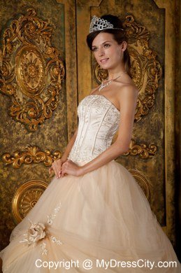 Champagne Strapless Beading Appliques Quinceanera Dress Under 300