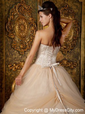 Champagne Strapless Beading Appliques Quinceanera Dress Under 300