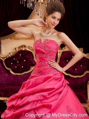 Coral Red Strapless Floor-length Appliques Quinceanera Dress