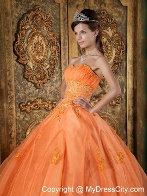 Appliques Sweetheart Orange Quinceanera Dress for 2013