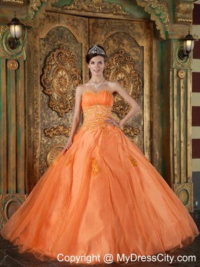 Appliques Sweetheart Orange Quinceanera Dress for 2013